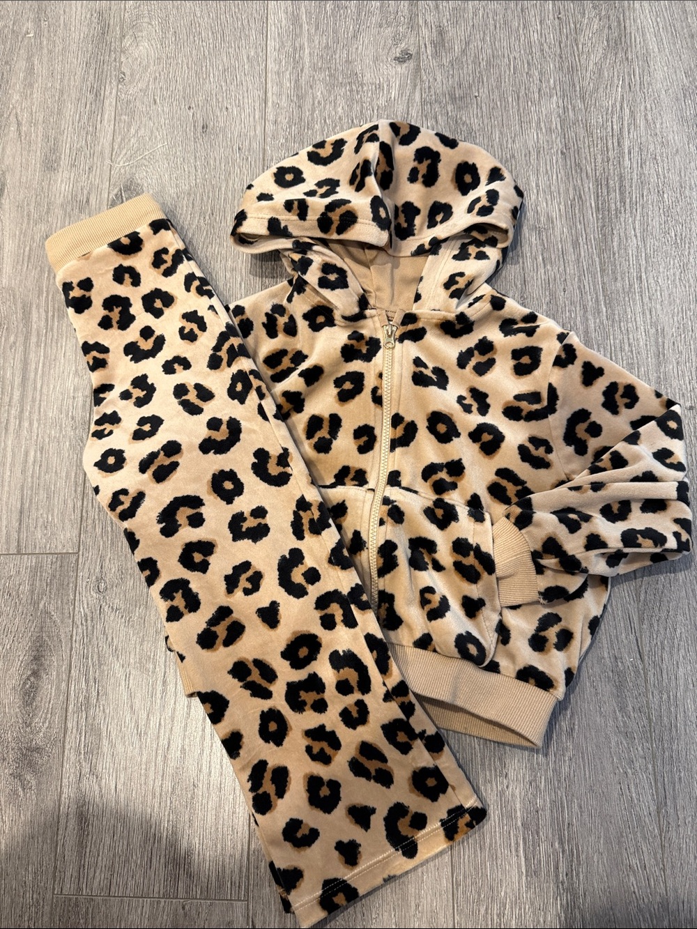 H&M Beige and Black Leopard Print Hooded Jacket & Pants Set